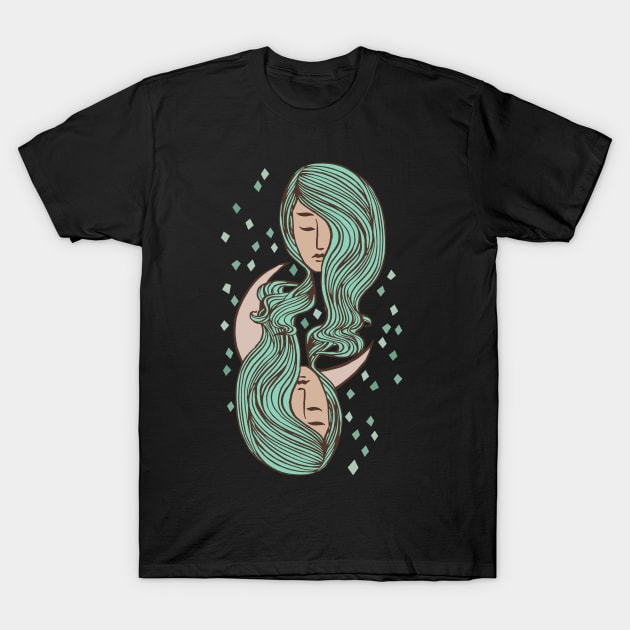 Queen Goddess Moon and Stars T-Shirt by Cecilia Mok